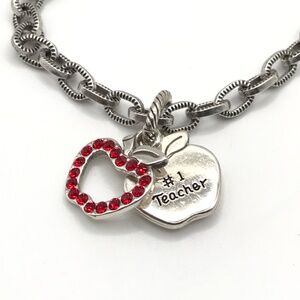Brighton Charm Bracelet #1 Teacher Apple Charm School Silver Plate Link Chain
